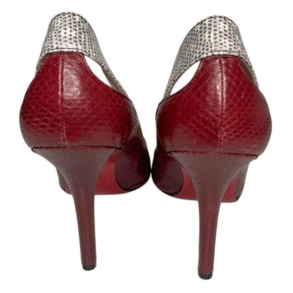 Christian Louboutin Snakeskin Embossed Cutout Pump EU 37.5 US 7.5 Red High Heels - Picture 8 of 12